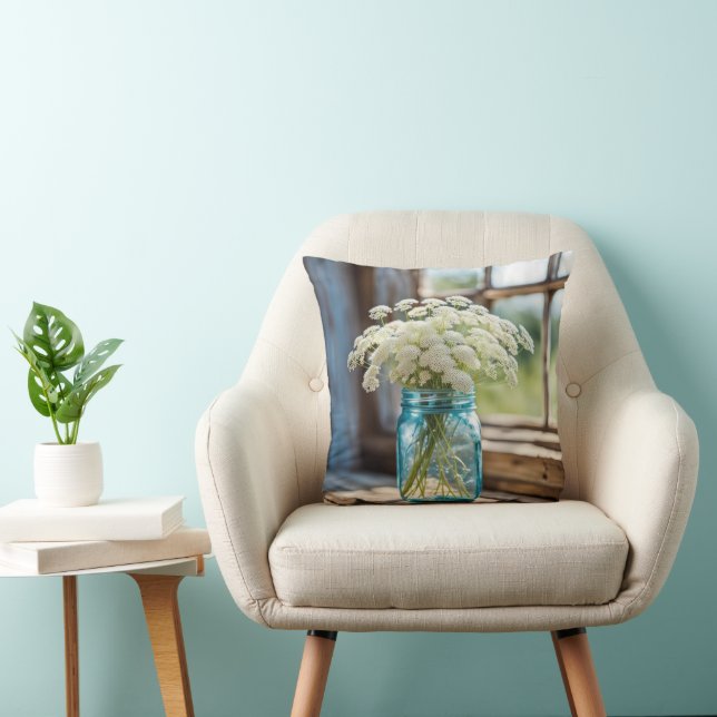 Queen Anne's Lace Bouquet In Window Throw Pillow (Chair)