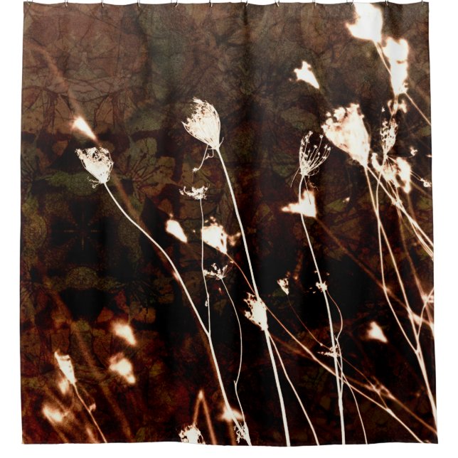 Queen Anne's Lace Dark Brown Green Tapestry Shower Curtain (Front)