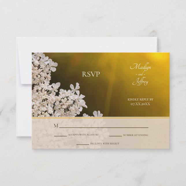 Queen Anne's lace distant sunlight wedding RSVP Card (Front)