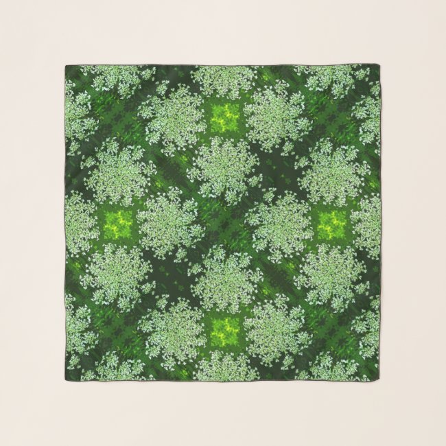 Queen Annes Lace Flower Green Floral Chiffon Scarf