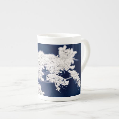 Queen Annes Lace Flowers Blue Bone China Mug