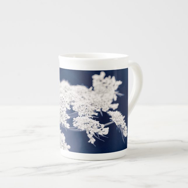 Queen Anne's Lace Flowers Blue Bone China Mug (Front Right)