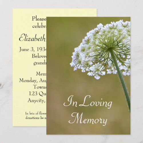 Queen Anne's Lace Memorial Service Announcement