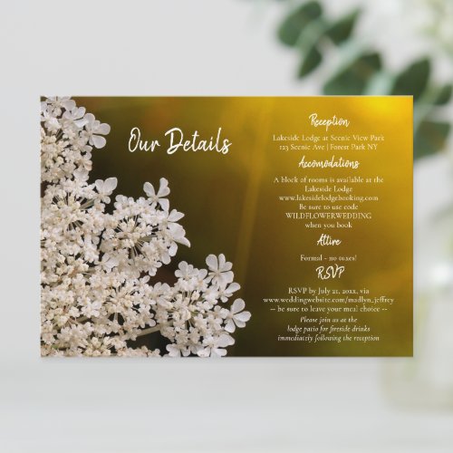 Queen Annes Lace wildflower wedding details Enclosure Card