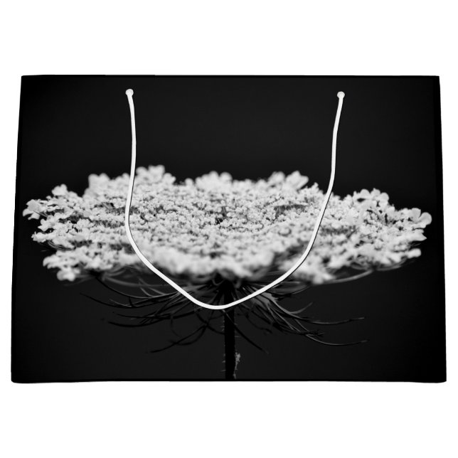 Queen Anne's Lace Wildflowers Flower B&W Large Gift Bag (Front)