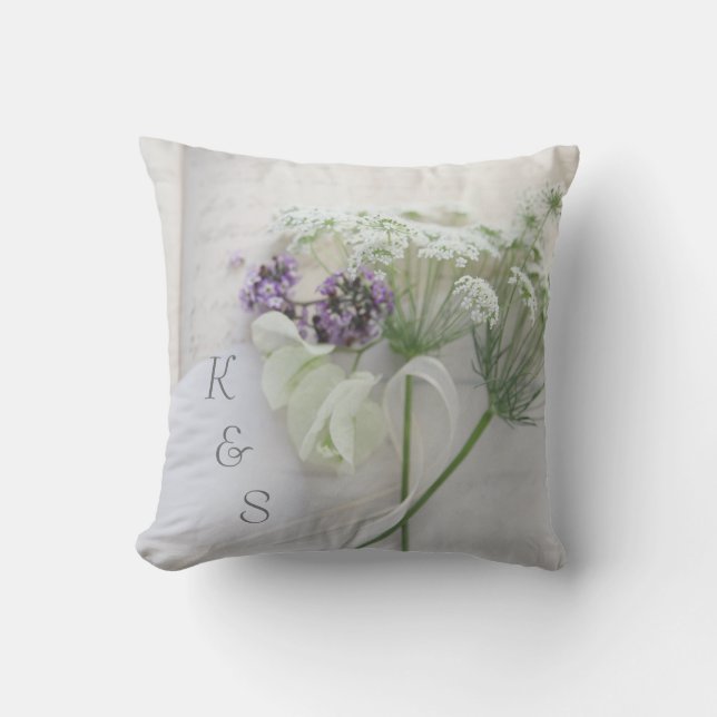 Queen Anne's lace with script Throw Pillow (Front)