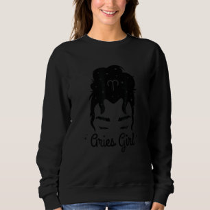 Queen Aries Girl Messy Bun Zodiac Symbol Sign Cost Sweatshirt