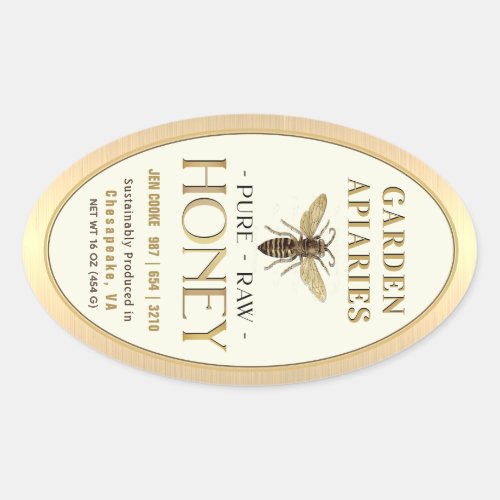 Queen Bee 16 oz Queenline Jar Raw Honey Gold  Oval Sticker