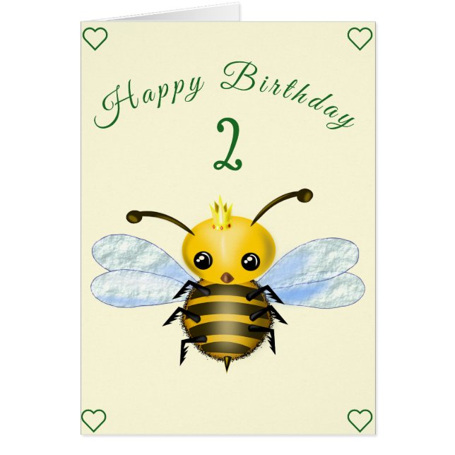 Queen Bee 2nd Birthday Card Customizable (Front)