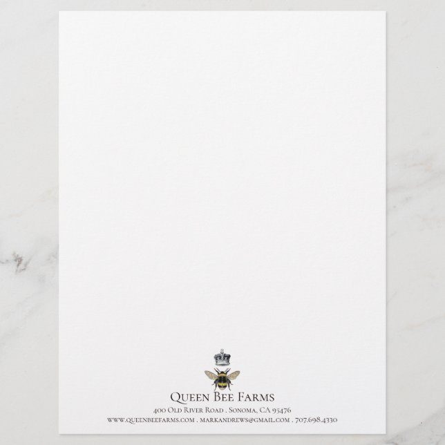 Queen Bee And Crown Farm Or Apiary Business Letterhead (Front)