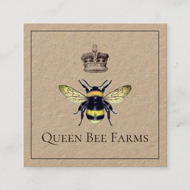 Queen Bee And Crown Farm Or Apiary Kraft Square Business Card (Front)