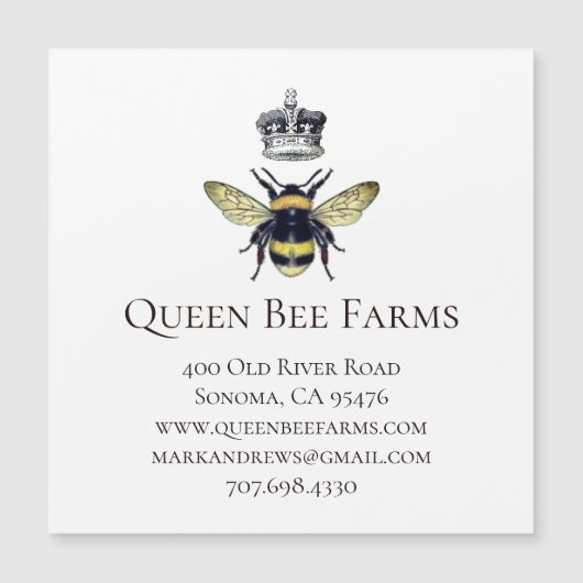 Queen Bee And Crown Farm Or Apiary Magnetic Card (Front)