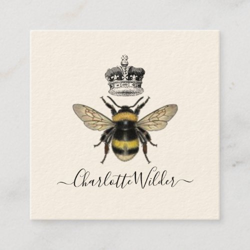 Queen Bee And Crown Handwritten Signature On Cream Square Business Card