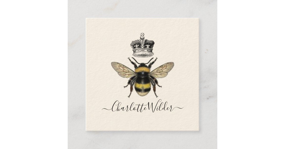 Queen Bee And Crown Handwritten Signature On Cream Square Business Card ...