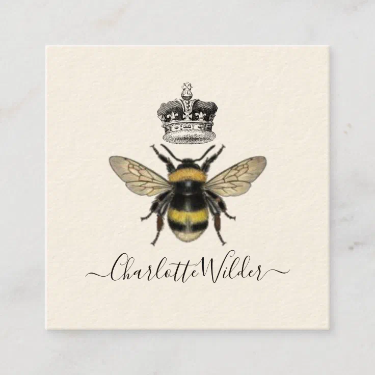 Queen Bee And Crown Handwritten Signature On Cream Square Business Card ...