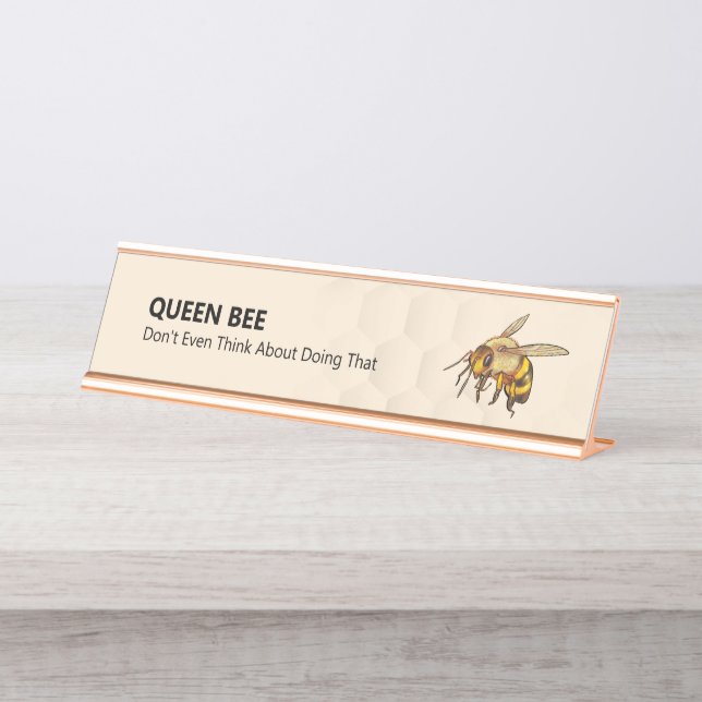 Queen Bee and Honeycomb Watermark Satin Gold  Desk Name Plate (Front)