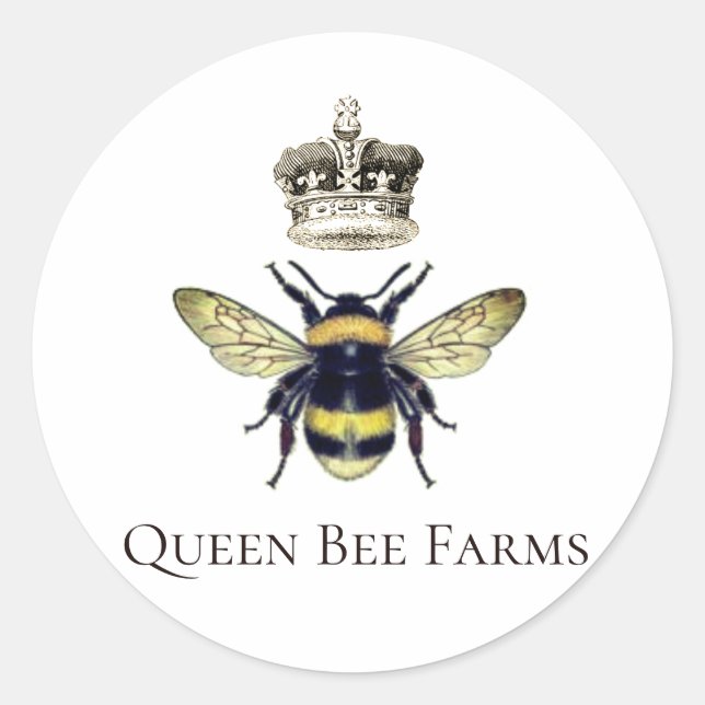 Queen Bee And Regal Crown Classic Round Sticker (Front)