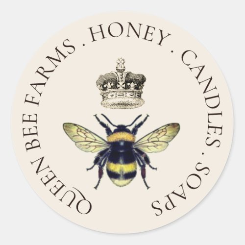 Queen Bee And Regal Crown Cream Apiary Classic Round Sticker