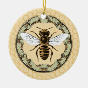 Queen Bee and Vintage Orante Frame Ceramic Ornament