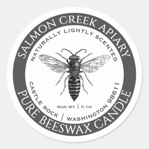 Queen Bee Beeswax Candle Label Gray Beekeeper