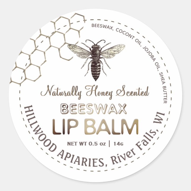 Queen Bee Beeswax Lip Balm Label Honeycomb         (Front)