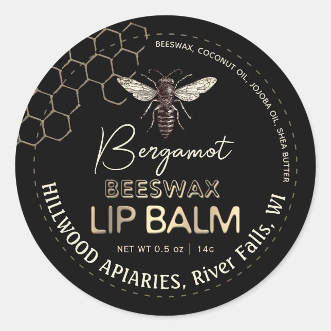 Queen Bee Beeswax Lip Balm Label Honeycomb         (Front)