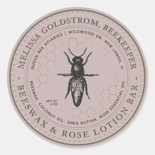 Queen Bee Beeswax  Rose Lotion Bar Pink Label 