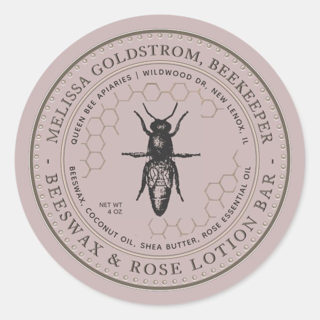 Queen Bee Beeswax & Rose Lotion Bar Pink Label  (Front)
