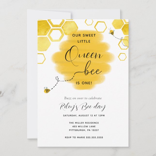 Queen Bee Birthday Invitation (Front)