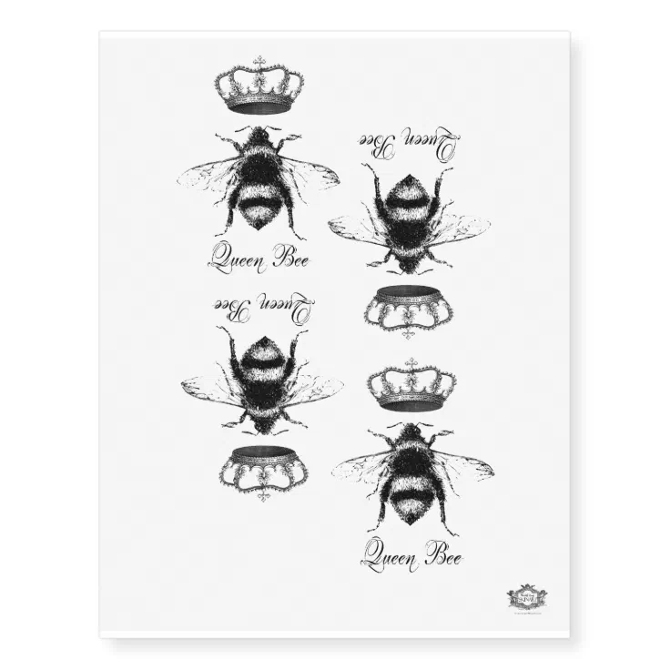 Queen Bee, black and white Temporary Tattoos | Zazzle