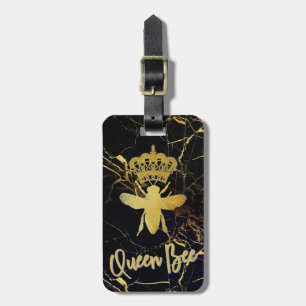 QUEEN BEE Black & Gold Marble LUGGAGE TAG