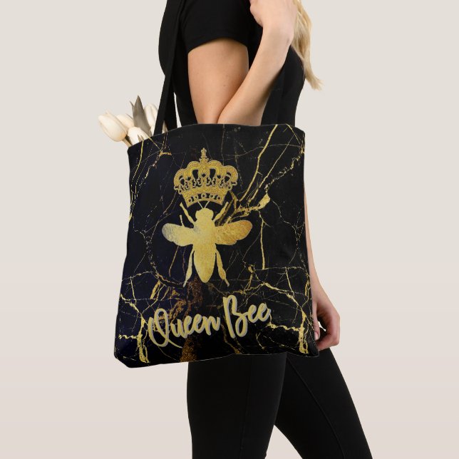 QUEEN BEE Black & Gold Marble TOTE (Close Up)