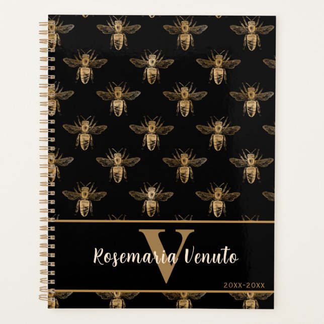 Queen Bee Black Gold Pattern Design Planner (Front)