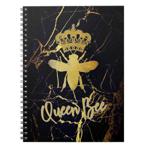 QUEEN BEE Black Marble Spiral Notebook Journal