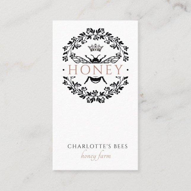 Queen Bee Black White Gold Beekeeper Honey Apiary Business Card (Front)