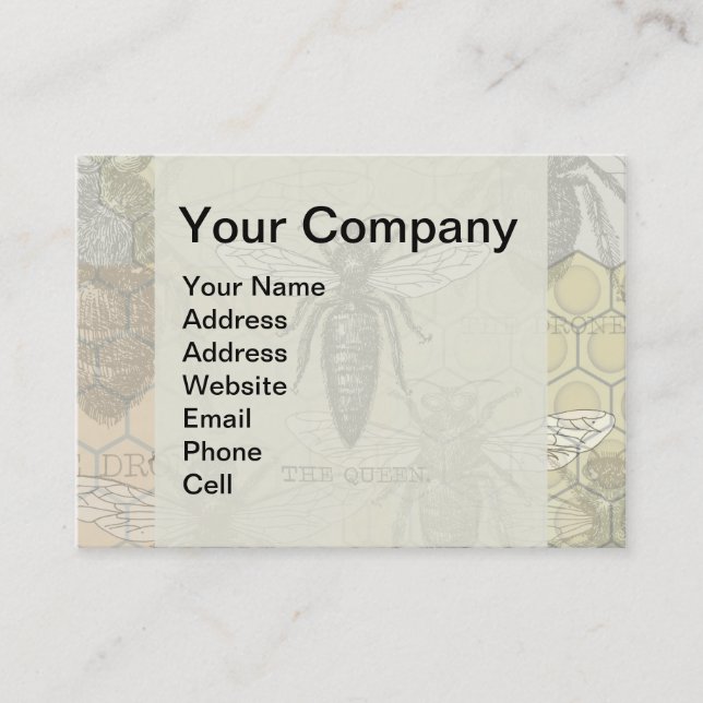 Queen Bee Bug Insect Antique Illustration Business Card (Front)
