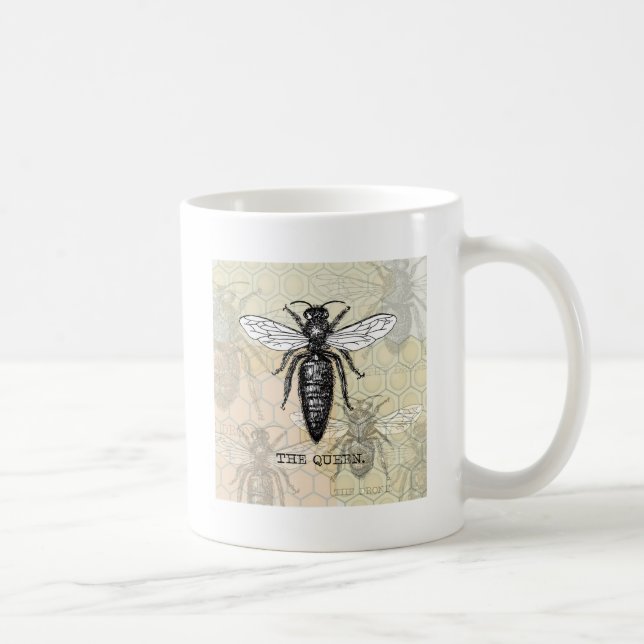 Queen Bee Bug Insect Antique Illustration Coffee Mug (Right)