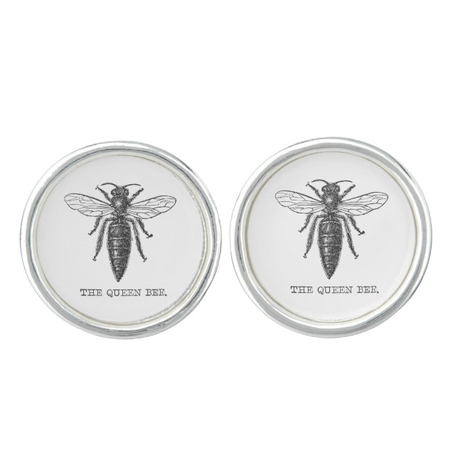 Queen Bee Bug Insect Antique Illustration Cufflinks (Front)