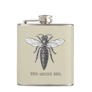 Queen Bee Bug Insect Antique Illustration Flask