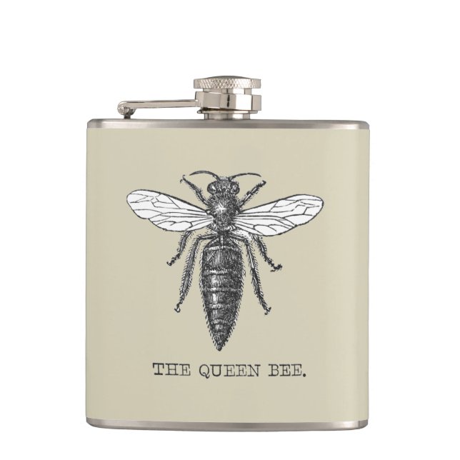 Queen Bee Bug Insect Antique Illustration Flask (Front)
