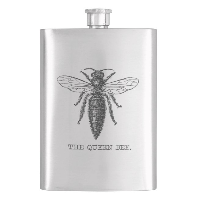 Queen Bee Bug Insect Antique Illustration Hip Flask (Front)