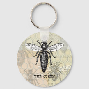 Queen Bee Bug Insect Antique Illustration Keychain