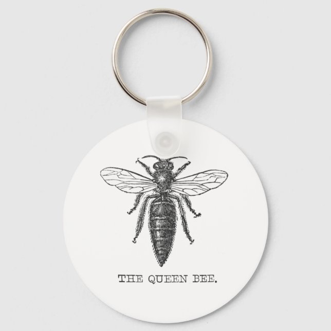 Queen Bee Bug Insect Antique Illustration Keychain (Front)