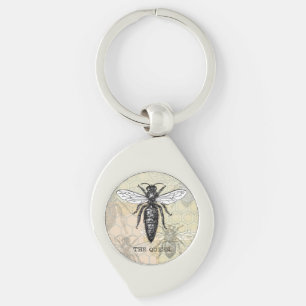Queen Bee Bug Insect Antique Illustration Keychain
