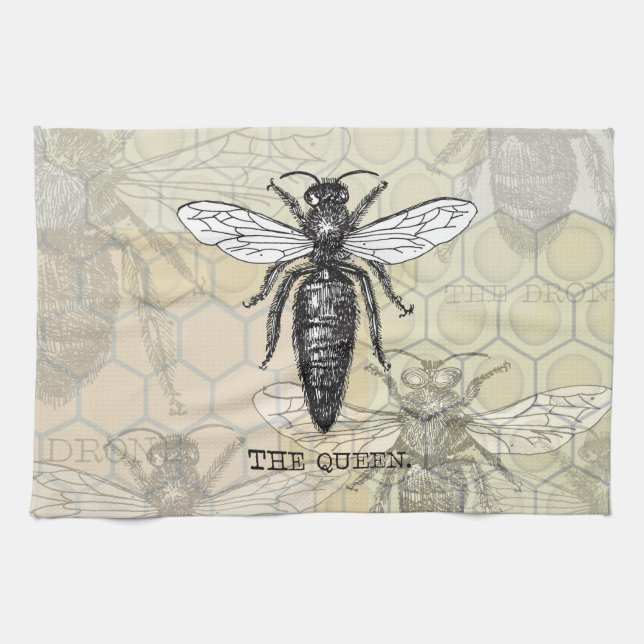 Queen Bee Bug Insect Antique Illustration Kitchen Towel (Horizontal)