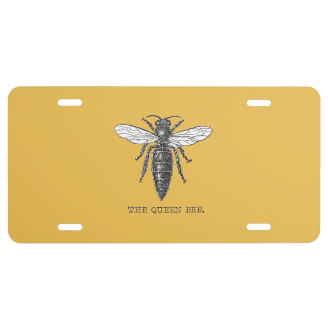 Queen Bee Bug Insect Antique Illustration License Plate (Front)