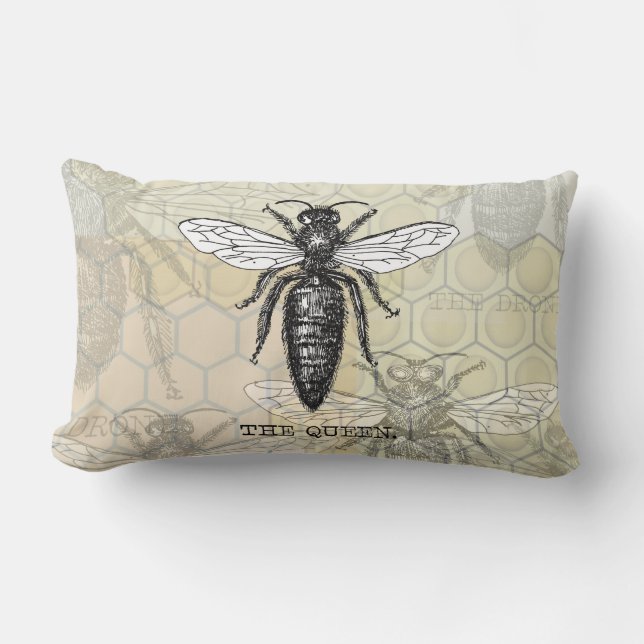 Queen Bee Bug Insect Antique Illustration Lumbar Pillow (Front)