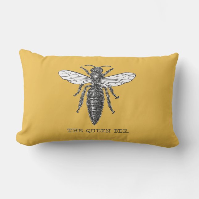 Queen Bee Bug Insect Antique Illustration Lumbar Pillow (Front)