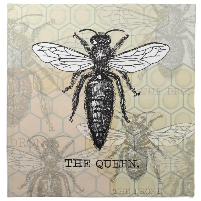 Queen Bee Bug Insect Antique Illustration Napkin (Front)