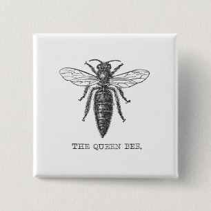 Queen Bee Bug Insect Antique Illustration Pinback Button